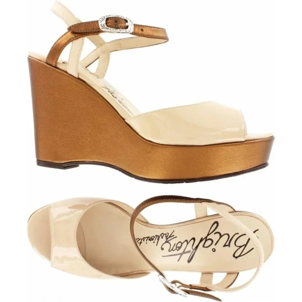 Brighton Sandals Women's 9 Shoe Flame Beige Open Toe Platform Wedge Ankle Strap